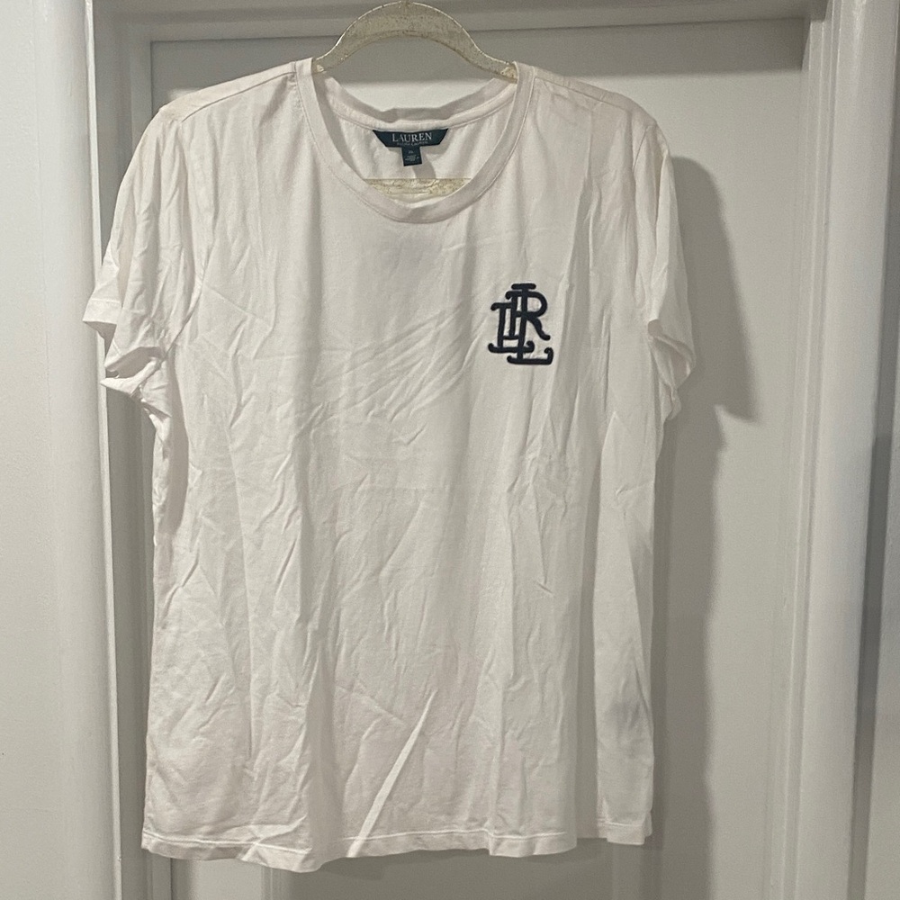 🆕 Ralph Lauren Womens Beaded Logo Embellished T-Shirt, White. Size XL.NWT